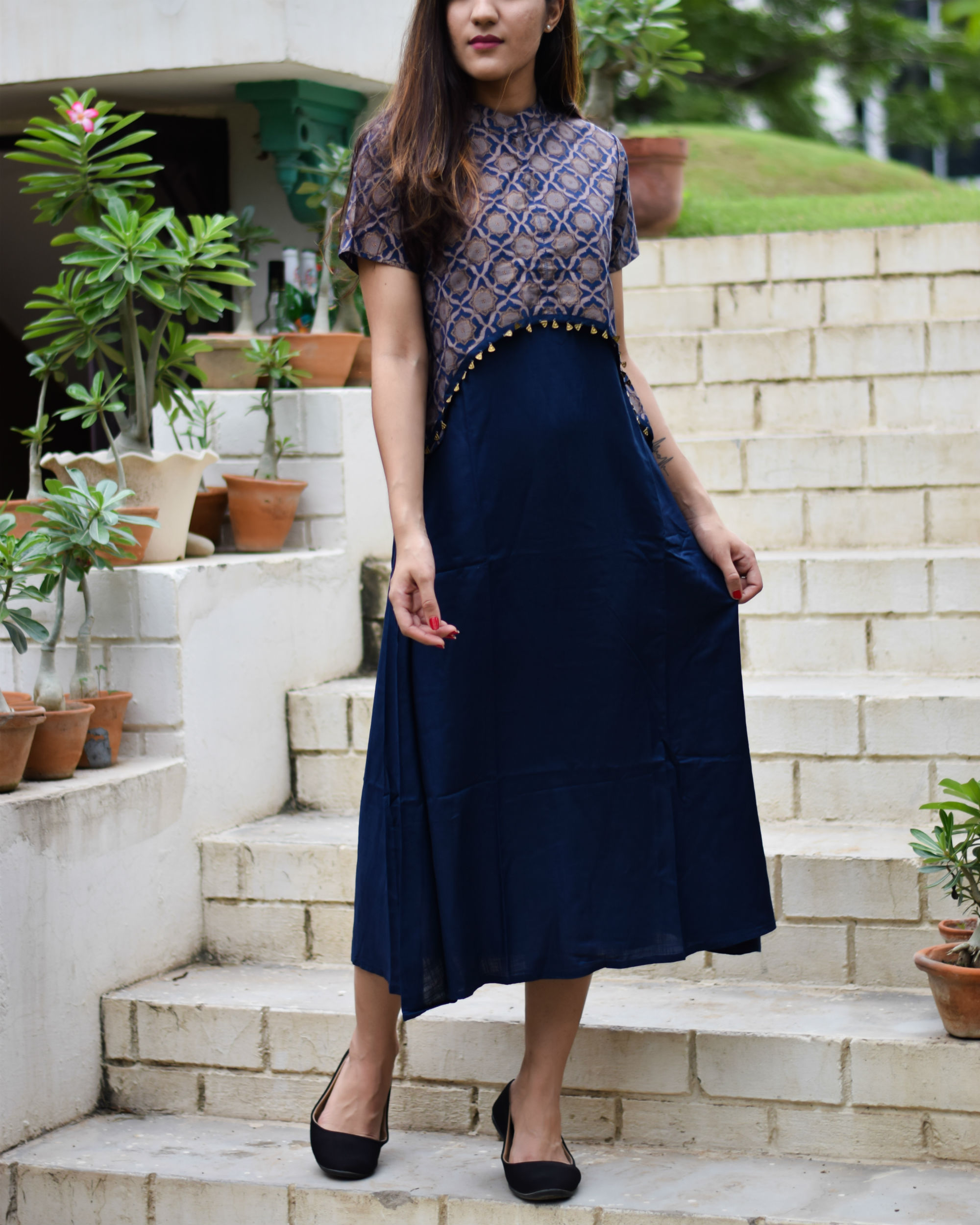 Women's Ink Blue Ruffle Crop Top With Skirt (2pc Set) - Label Shaurya  Sanadhya | Long skirt top designs, Crop top skirt, Long skirt and top