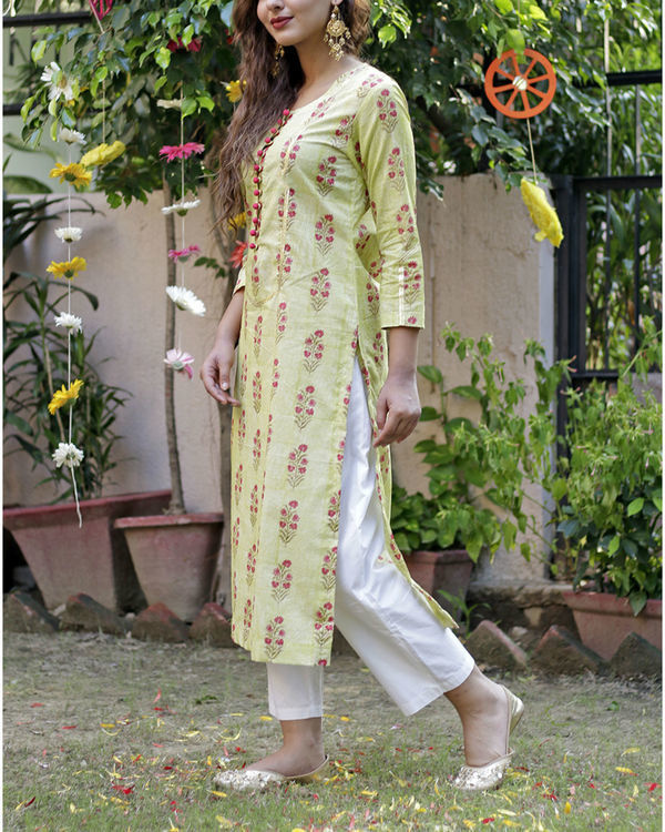 Soft green mughal print kurta set by Raasleela | The Secret Label