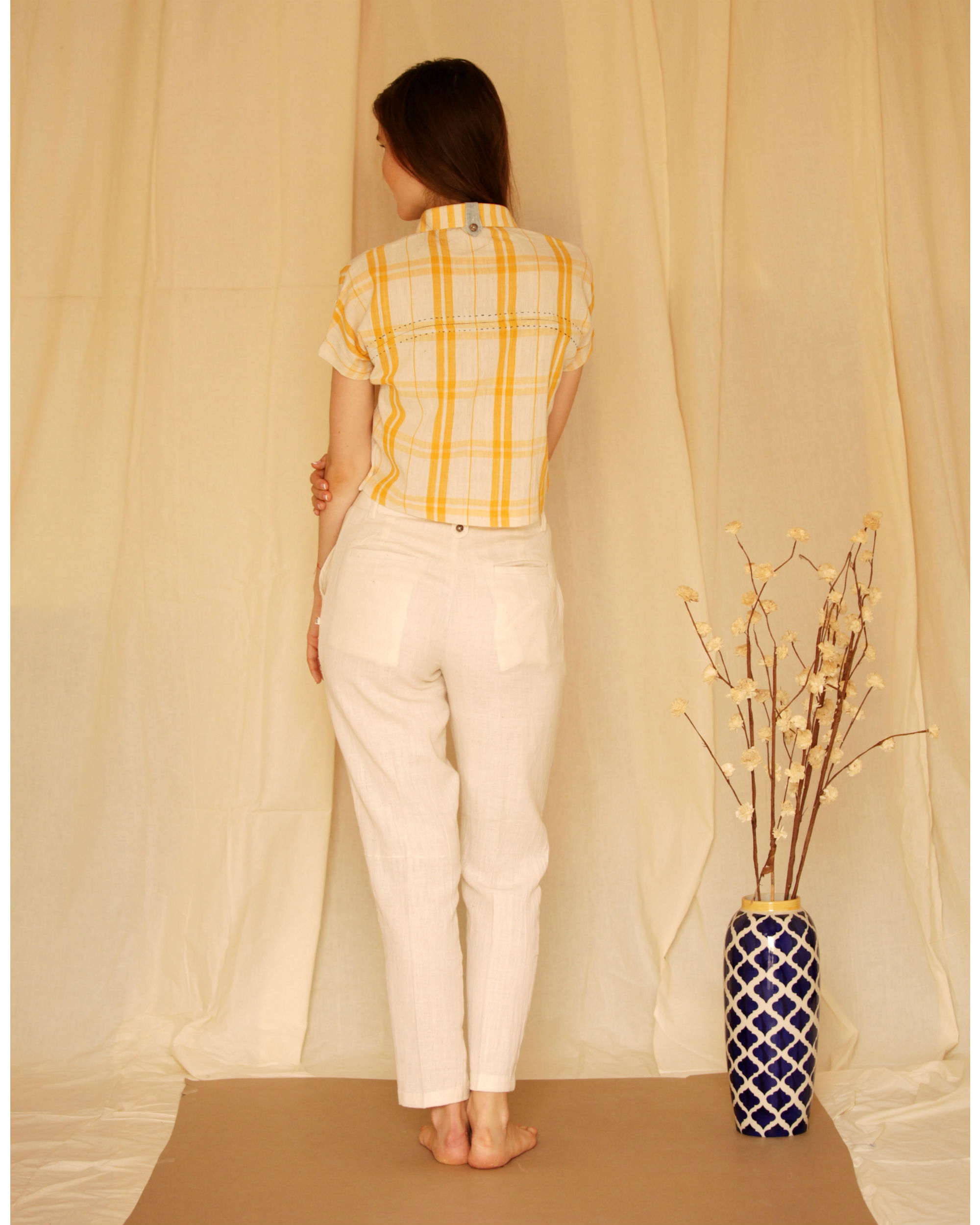 Yellow checkered crop top by ANS The Secret Label