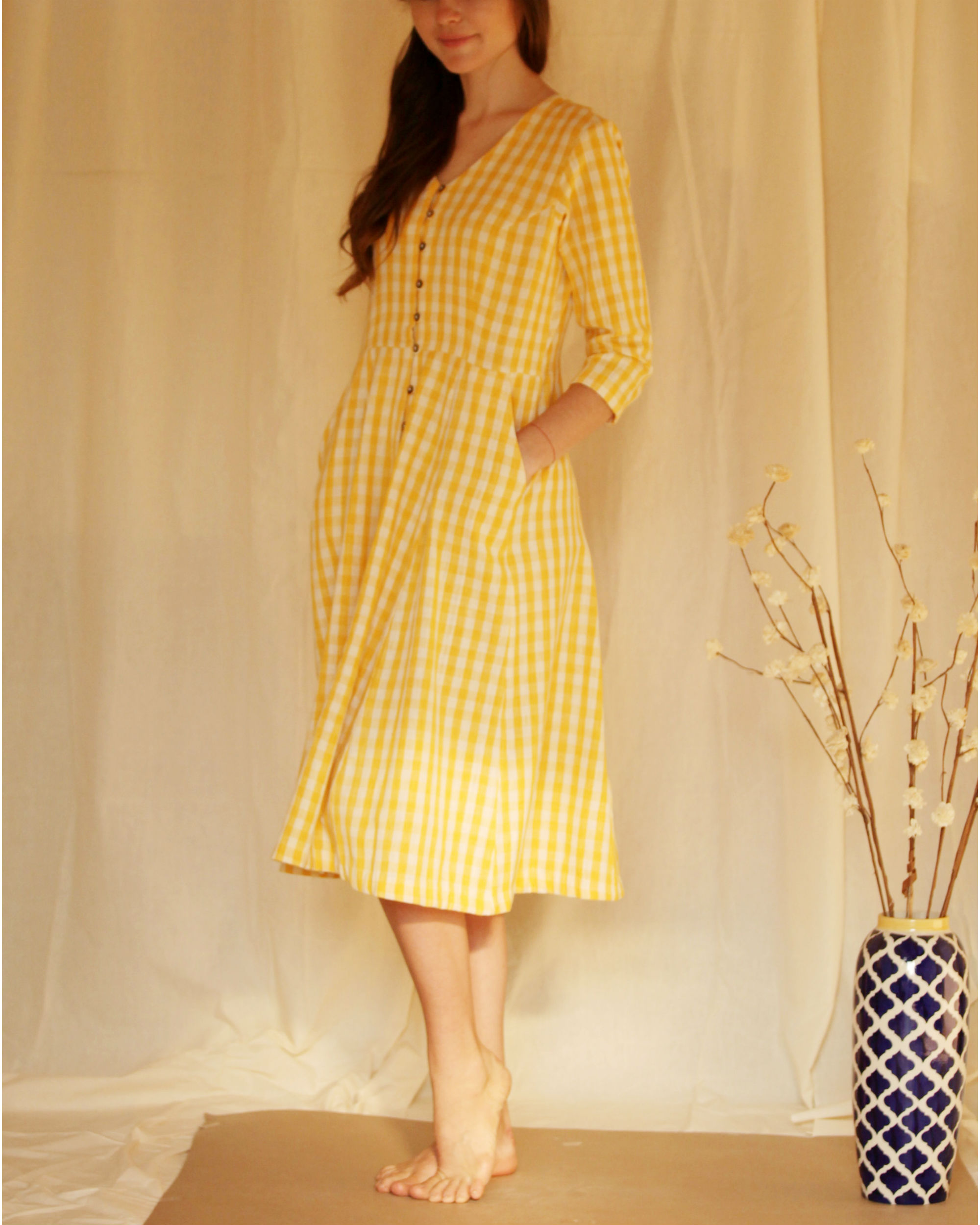 Yellow button down dress by ANS The Secret Label