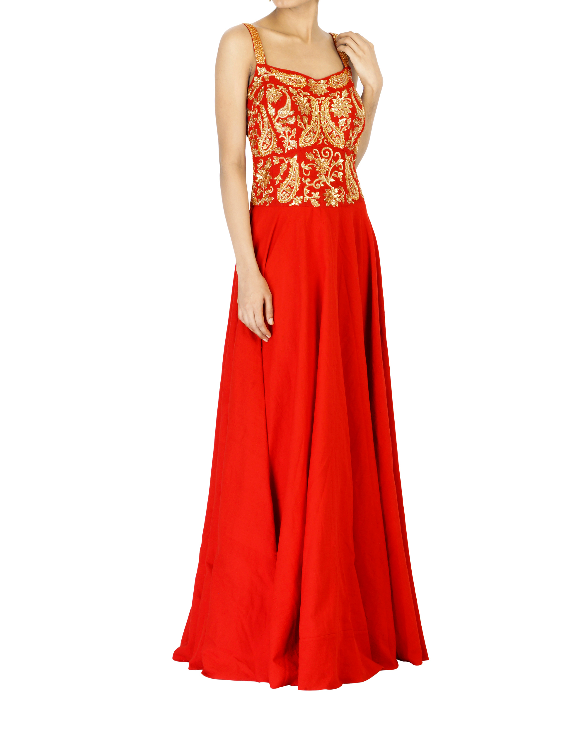 red corset maxi dress