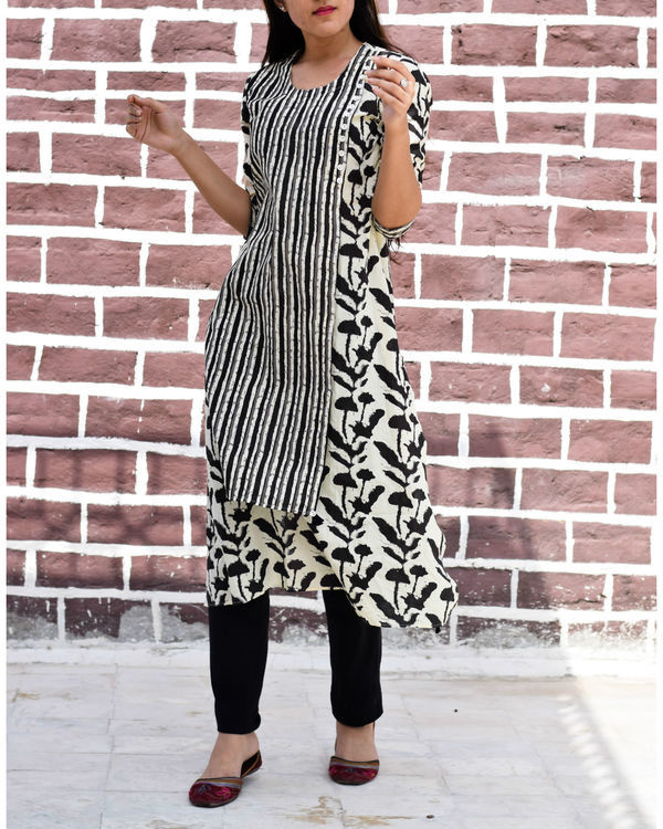Black printed double layer kurta 2