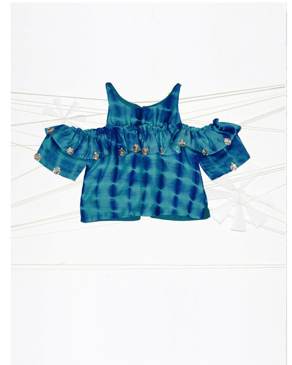 Blue cold shoulder tie-dye lehenga set 1