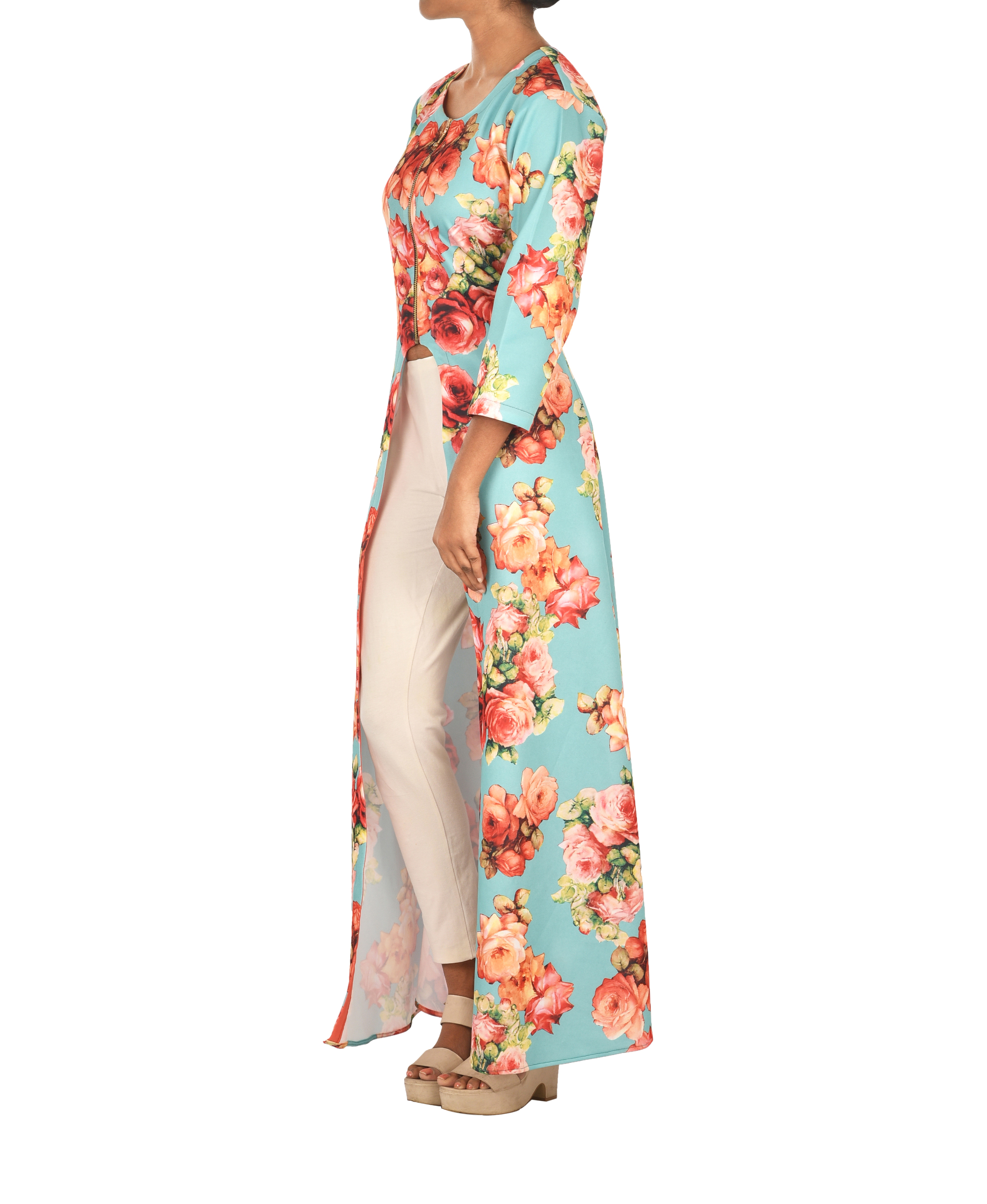Turquoise floral cape by Inaayat | The Secret Label