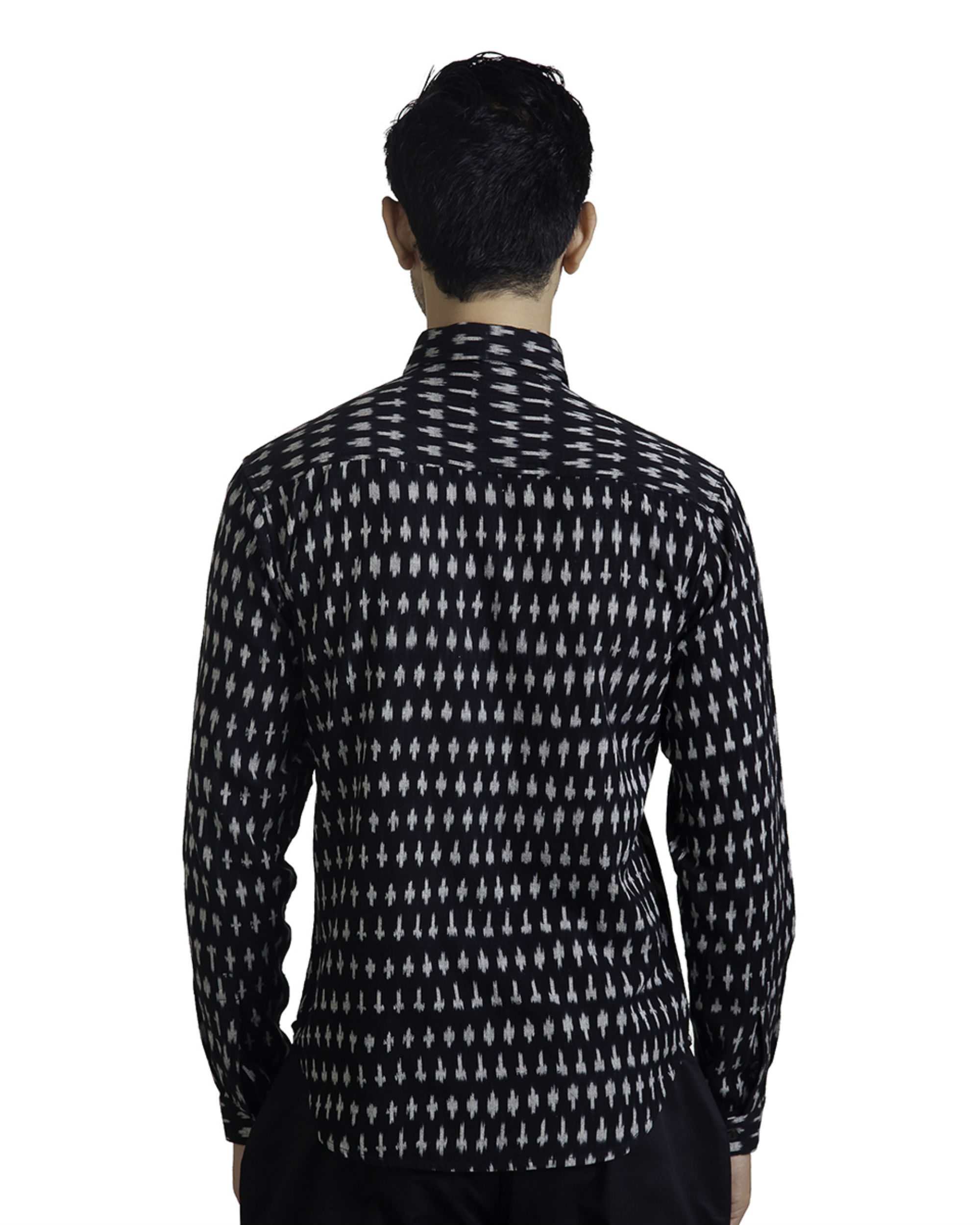 Black ikat button-down shirt by Dhatu Design Studio | The Secret Label