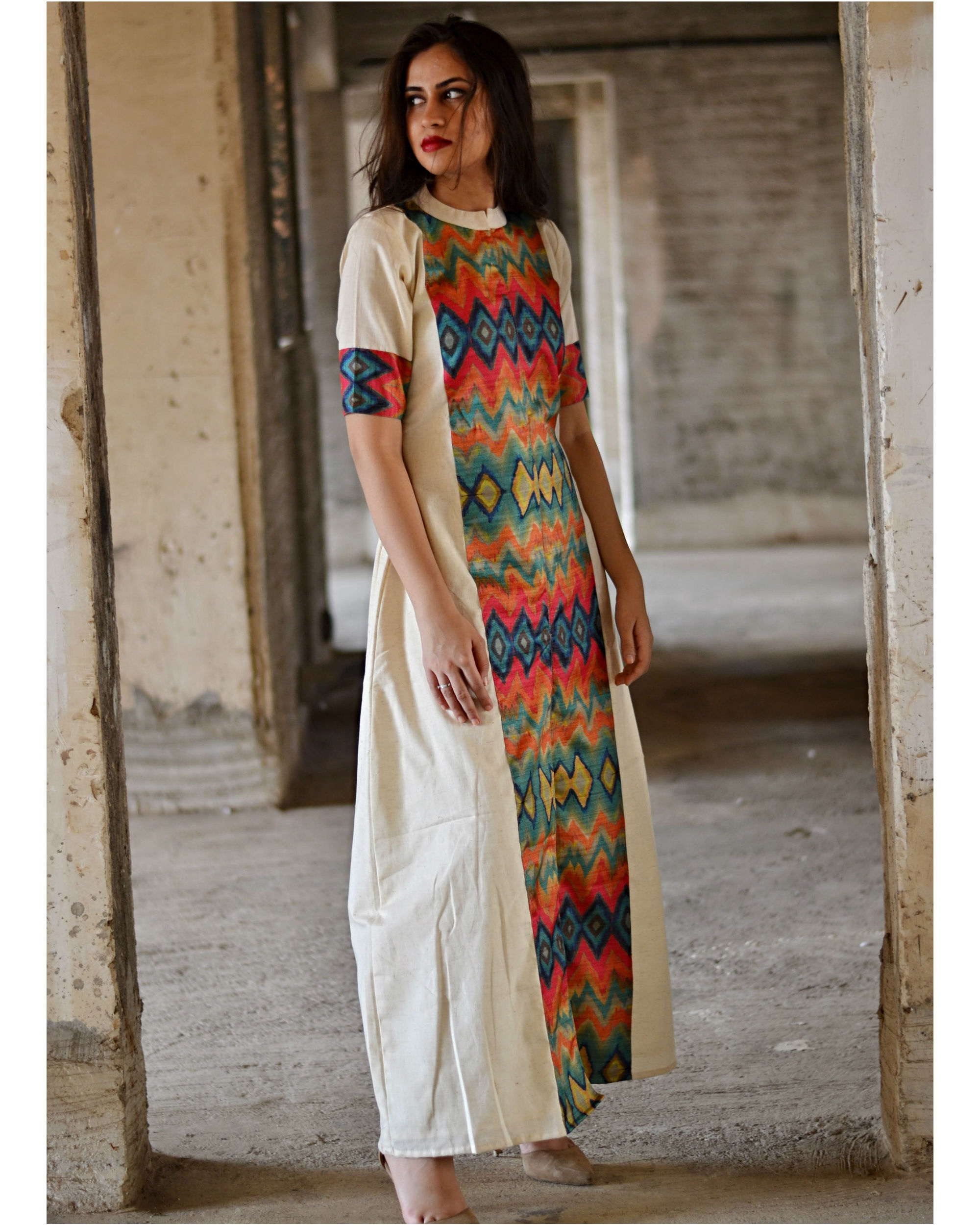 Multi color zig zag slit maxi dress by Tie & Dye Tale | The Secret Label