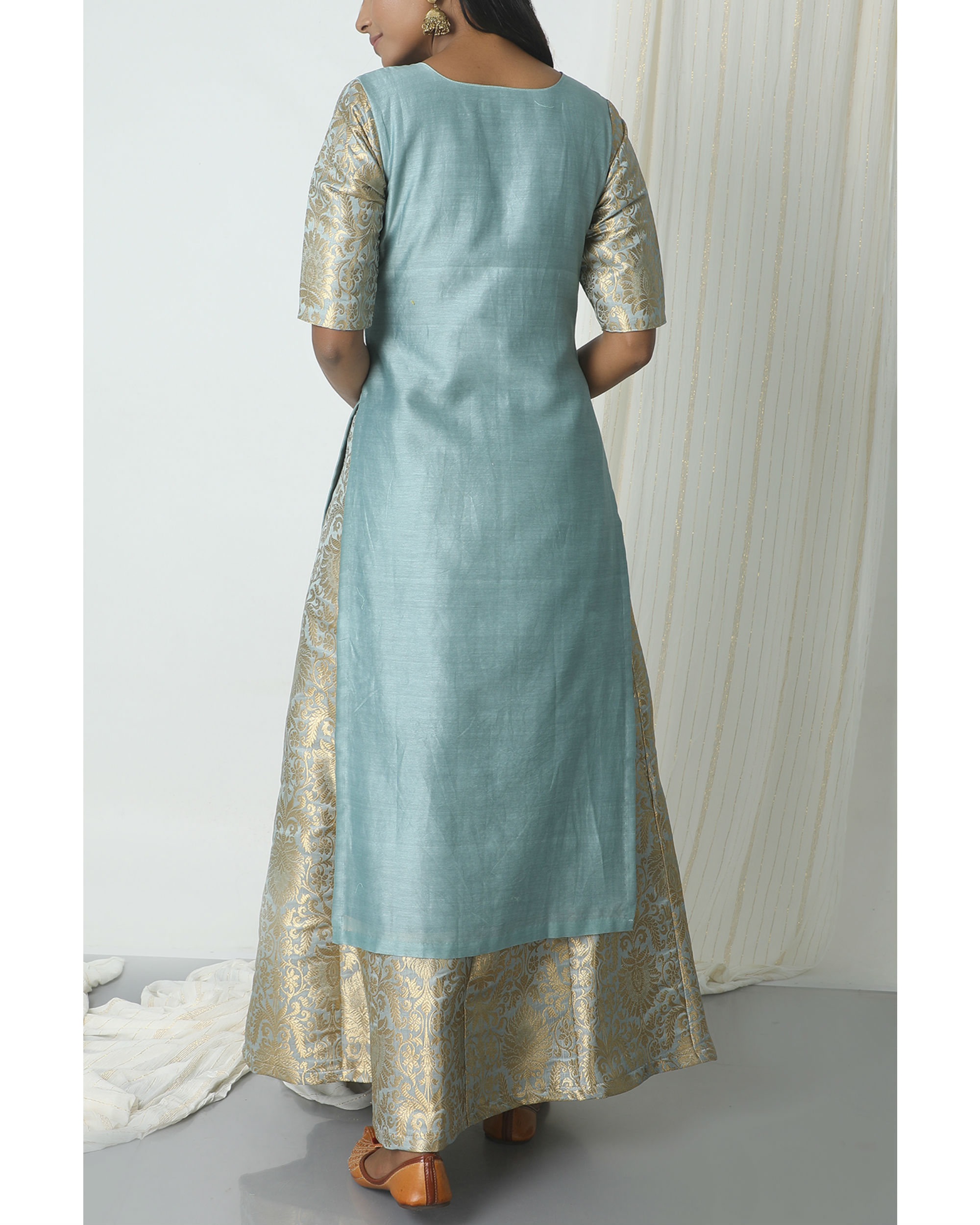 Grey brocade chanderi skirtkurta set by trueBrowns The Secret Label