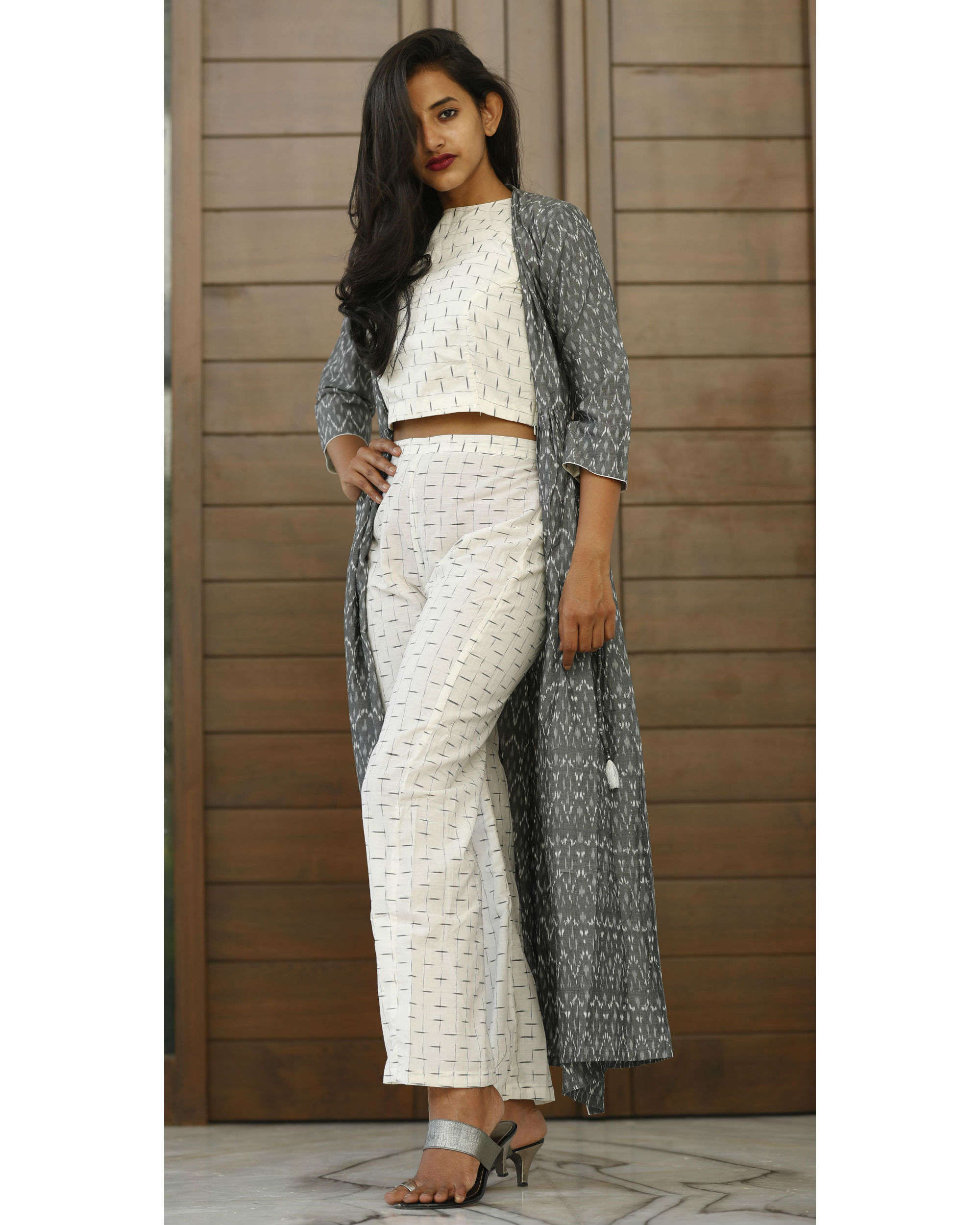 palazzo and crop top with jacket