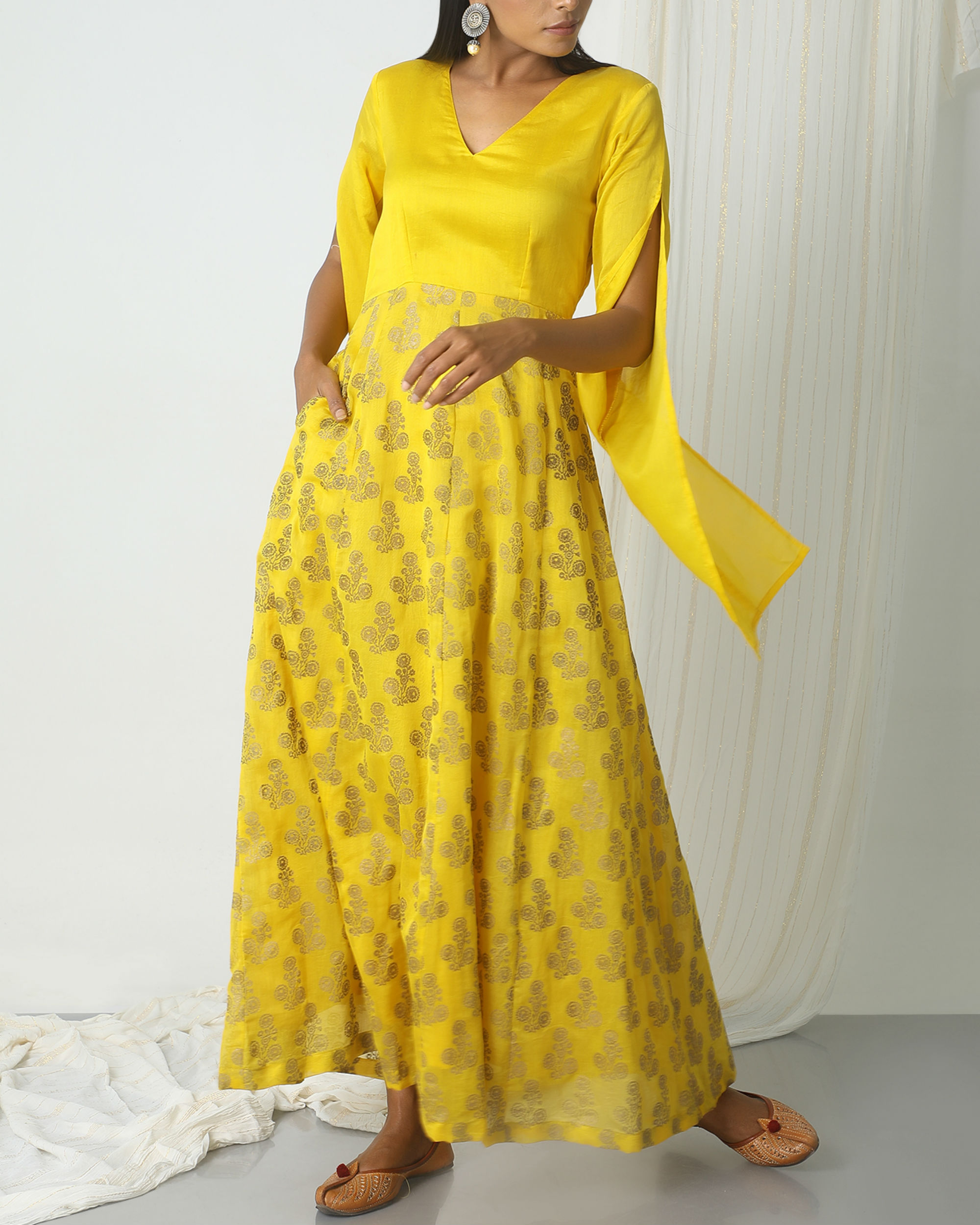 Yellow deep floral dress by trueBrowns The Secret Label