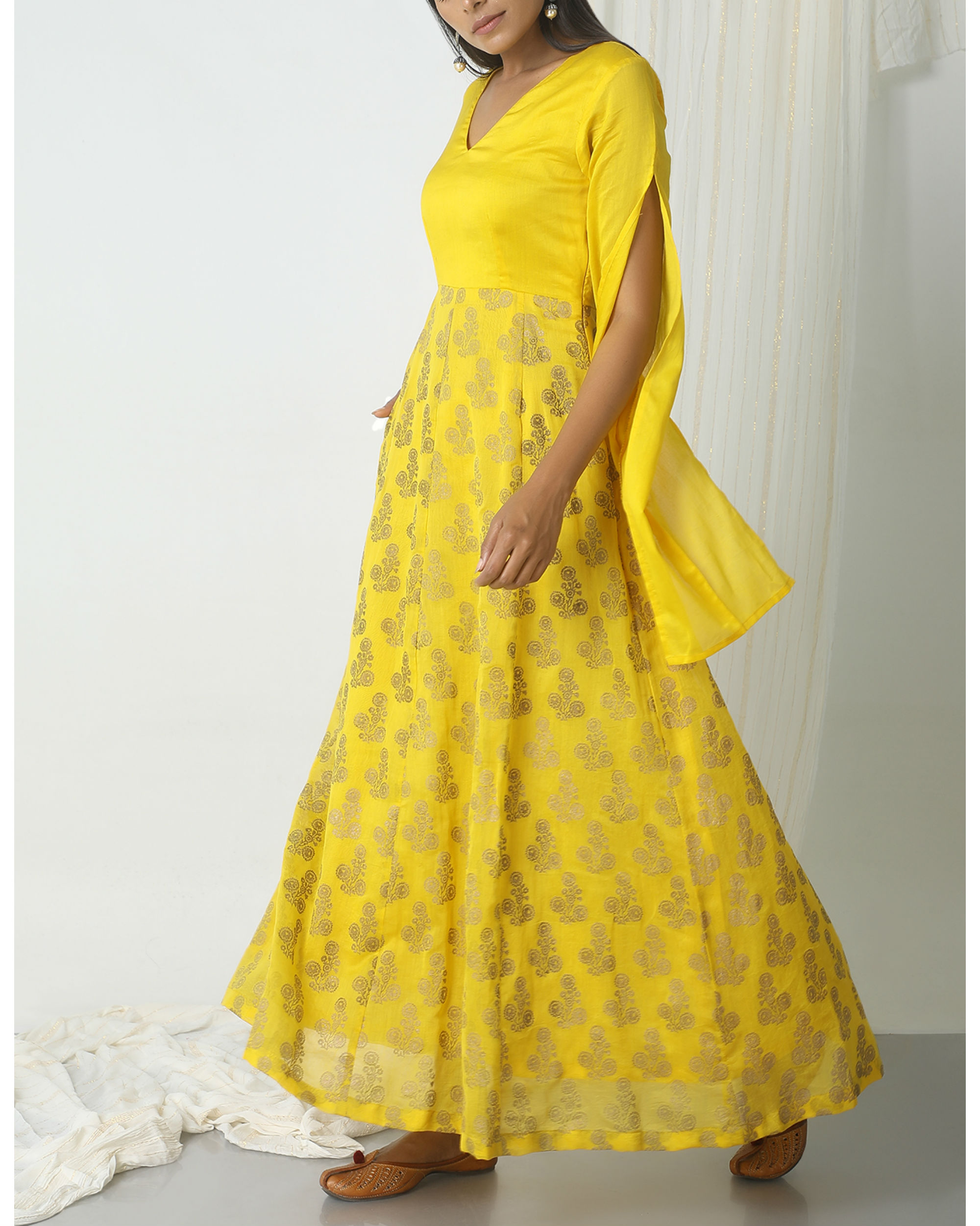 Yellow deep floral dress by trueBrowns The Secret Label