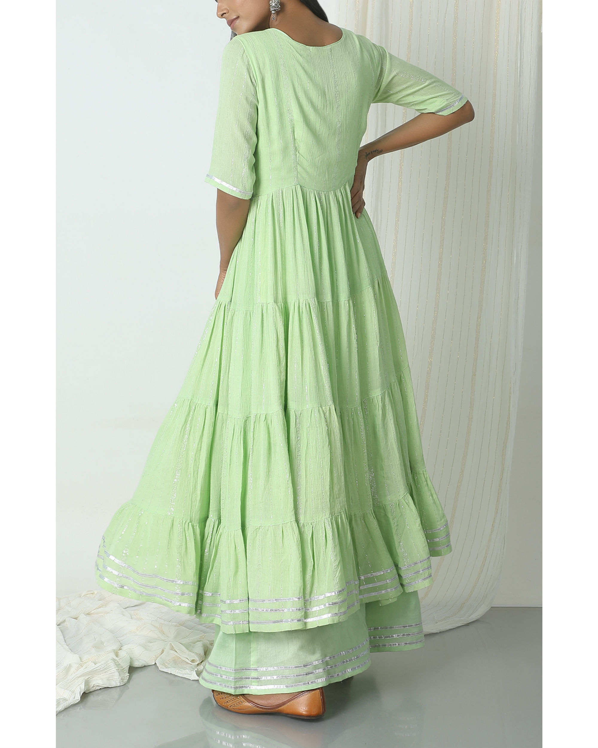 Mint green crinkled jacket dress set by trueBrowns The Secret Label