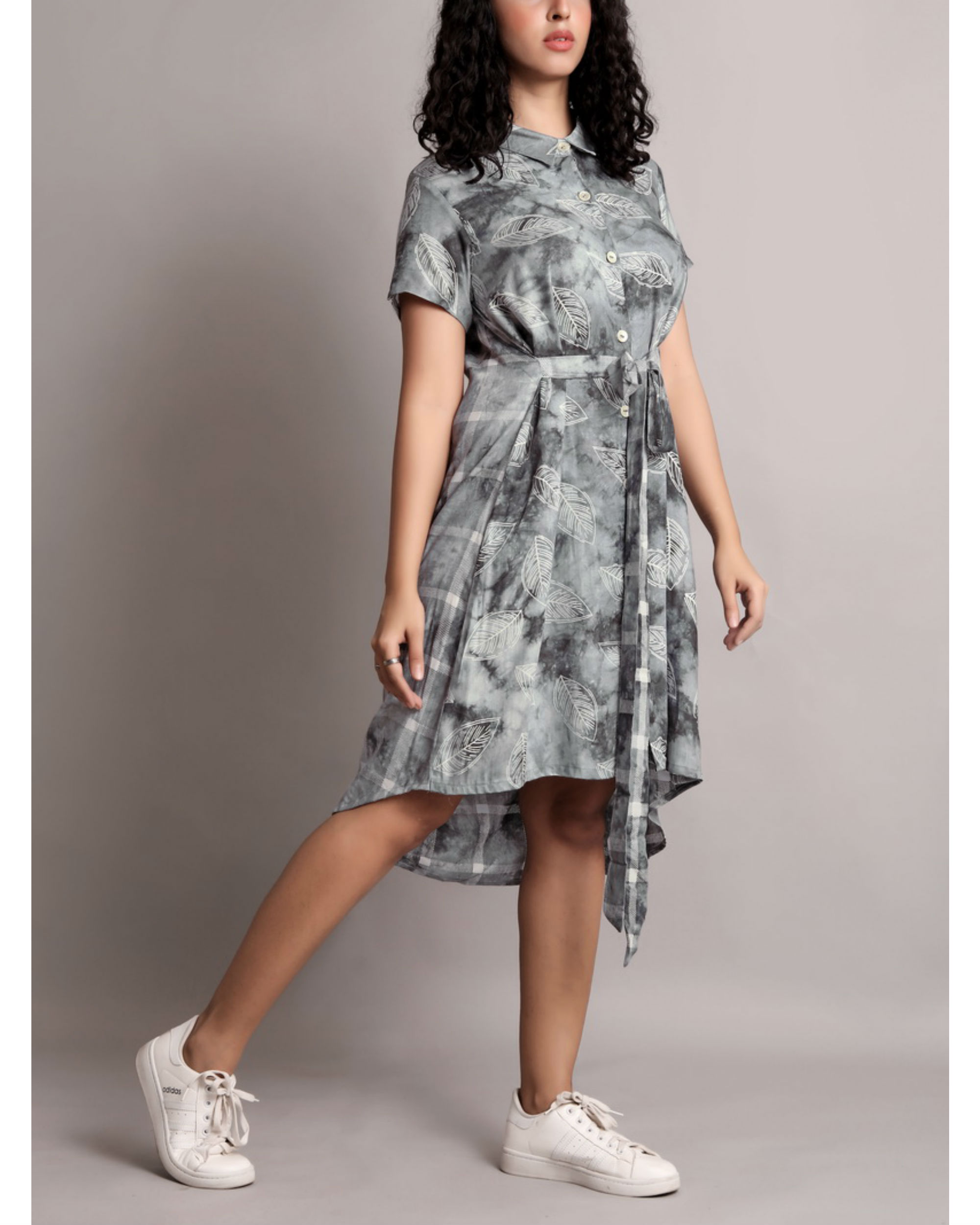 Grey half and half front tieup dress by Cray Cuts The Secret Label