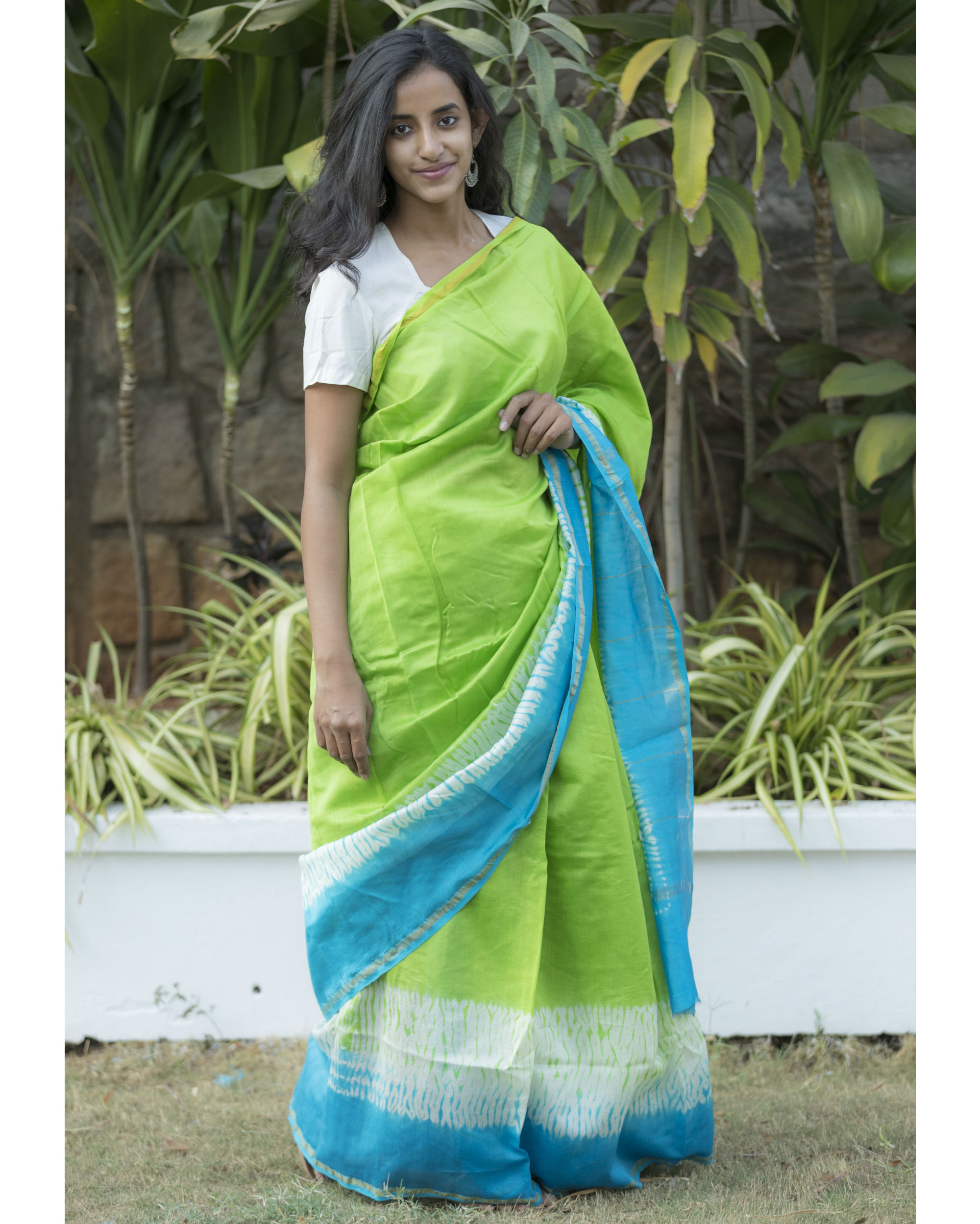 Blue green tie dye sari by Ek Taara | The Secret Label