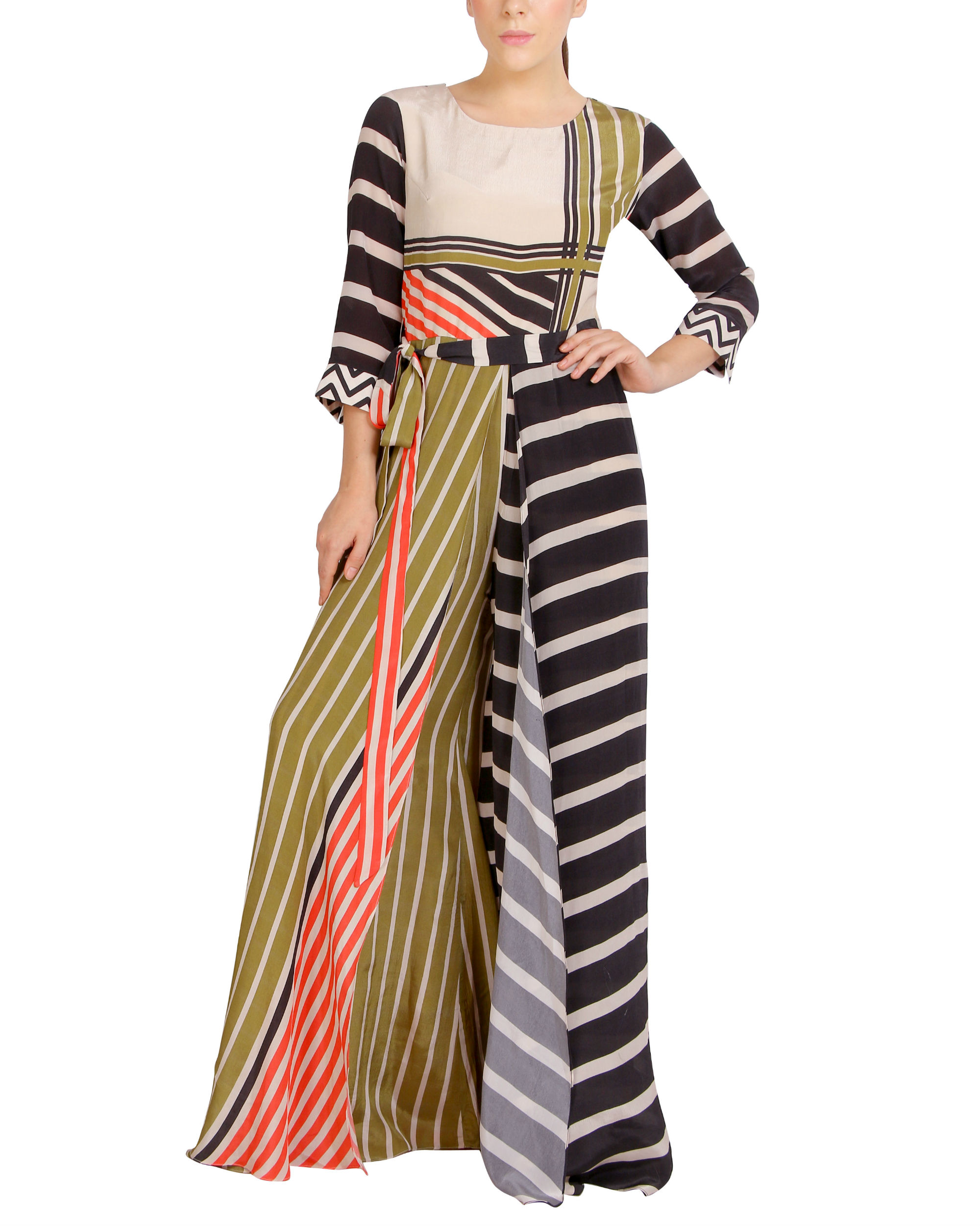 Multi colored flared jumpsuit by Sougat Paul | The Secret Label