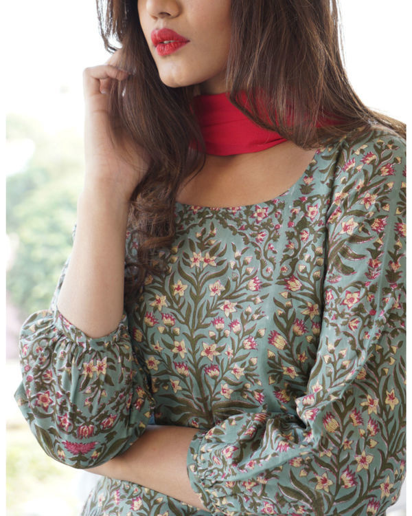 Earth green kurta palazzo set with dupatta by Rivaaj | The Secret Label