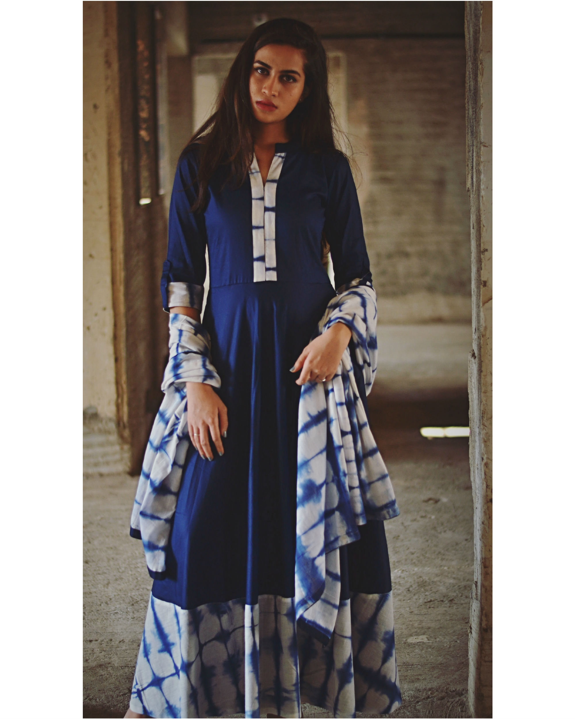 Indigo tie and dye dress with dupatta by Tie & Dye Tale | The Secret Label