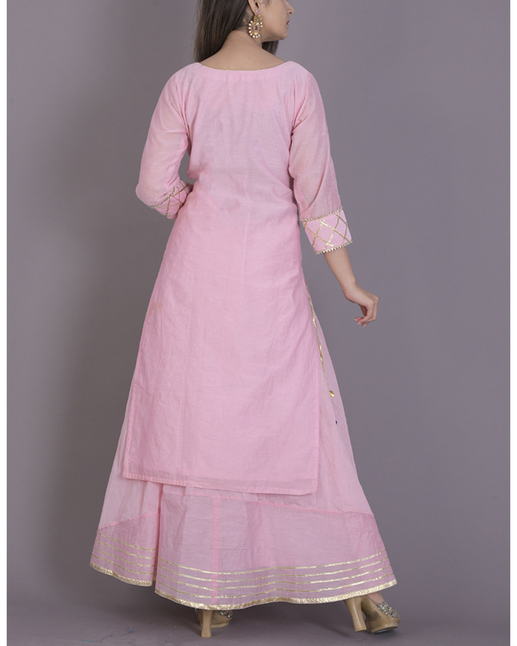 Baby pink gota kurta with flared skirt by Rangpur | The Secret Label