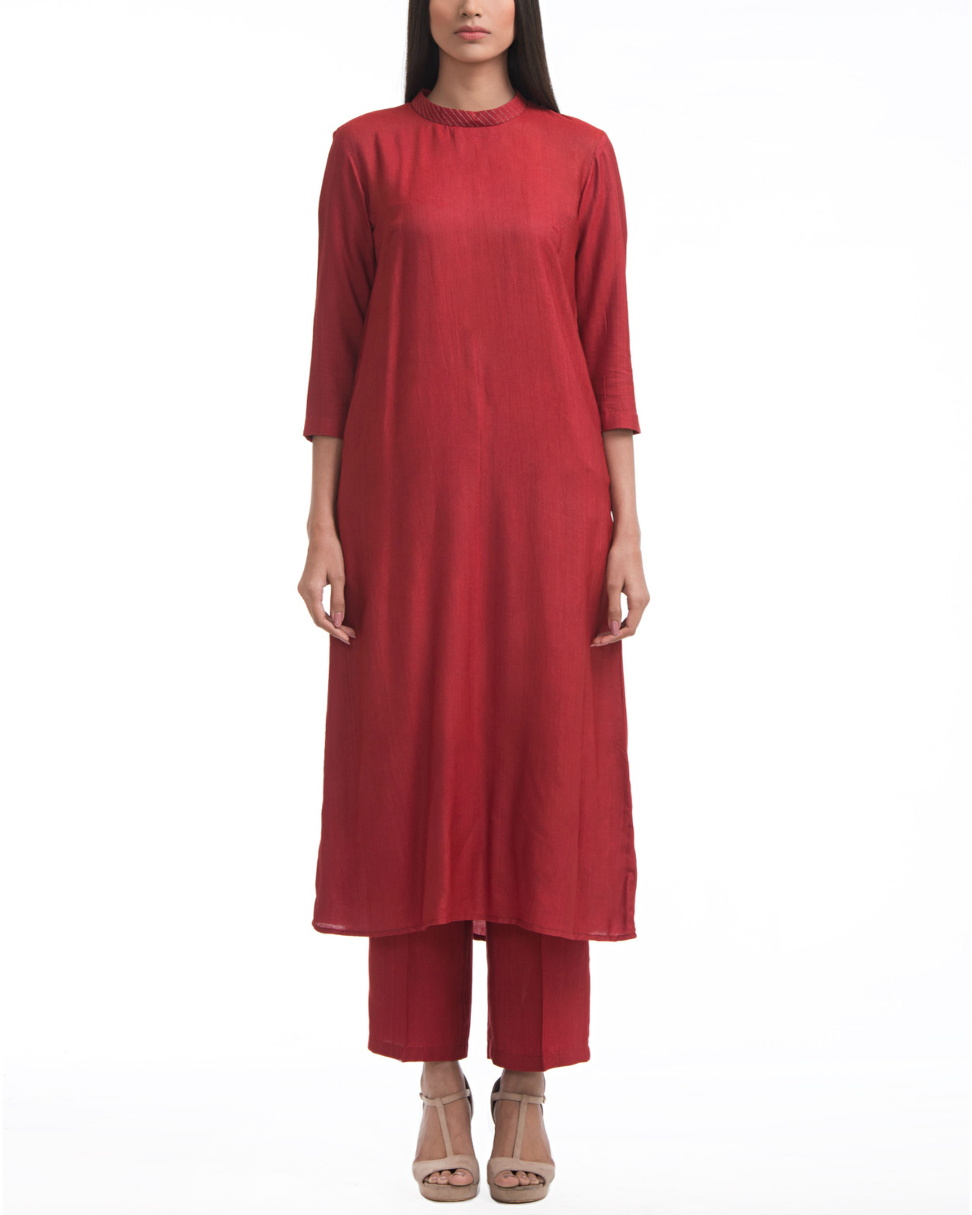 Maroon close neck tunic by ANS | The Secret Label