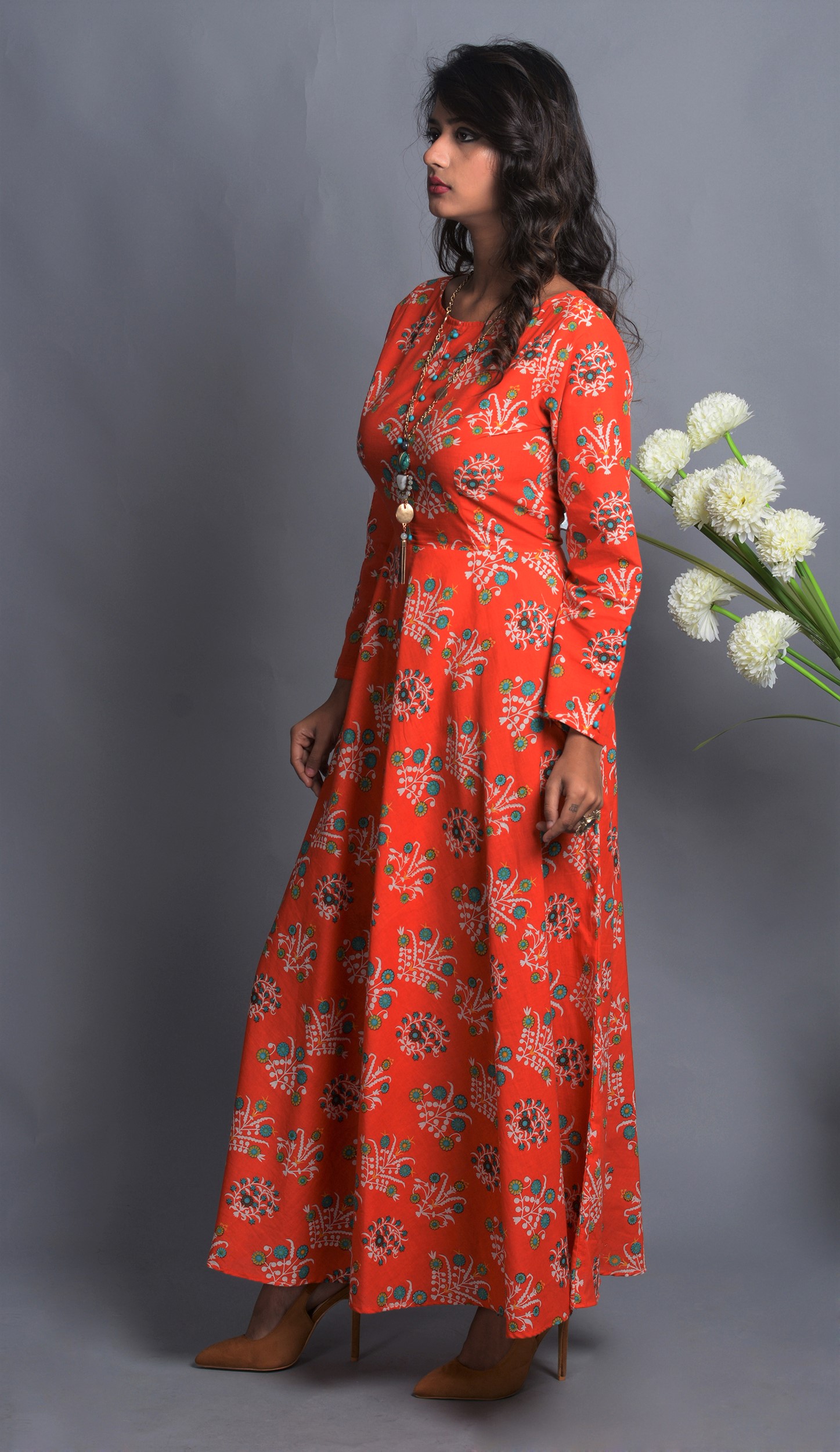 Orange floral flared dress by The Home Affair The Secret Label