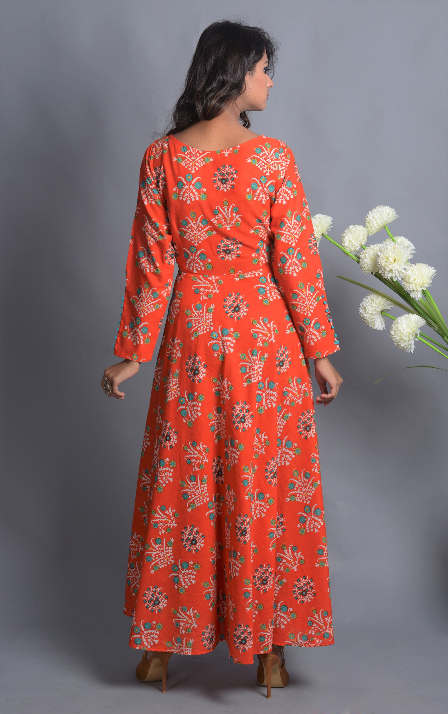 Orange floral flared dress by The Home Affair The Secret Label