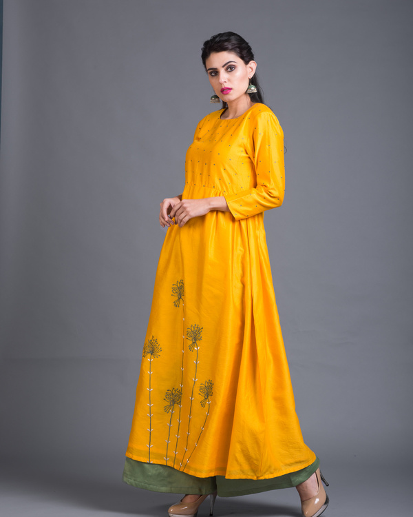 Mustard dandelion anarkali set by Purple Panchi | The Secret Label