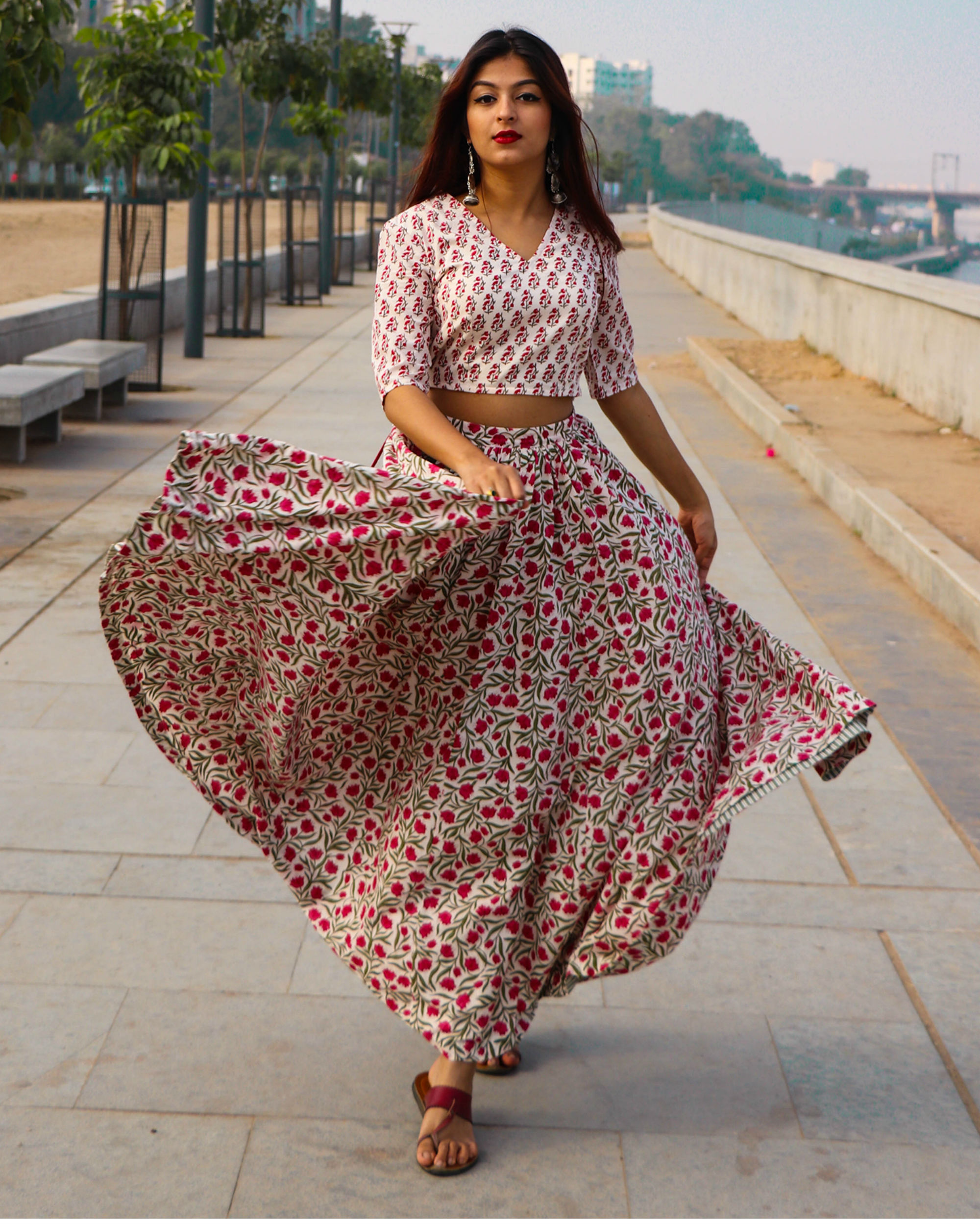 Photo of cotton printed lehenga with roses on it