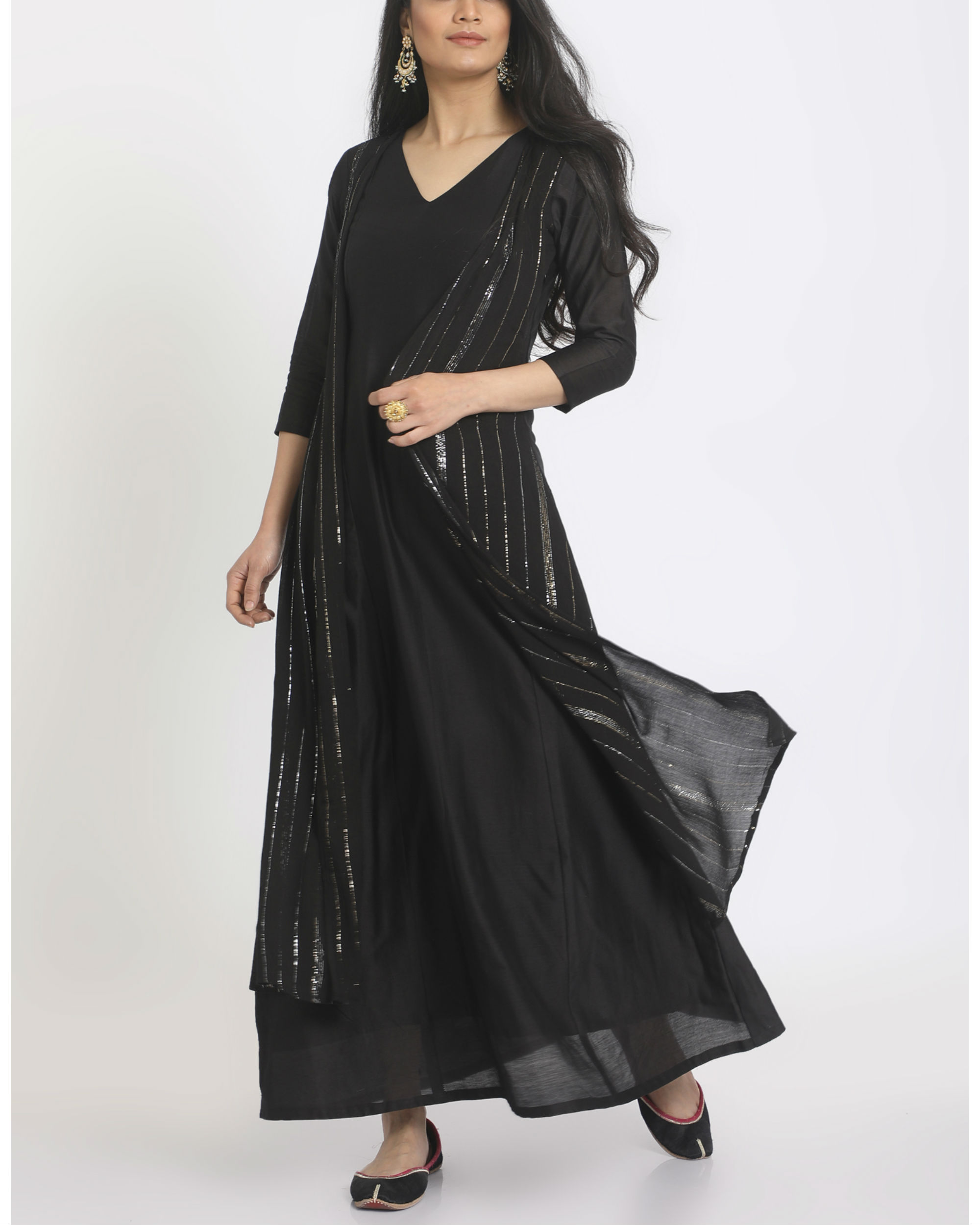 black dress with silver embroidery