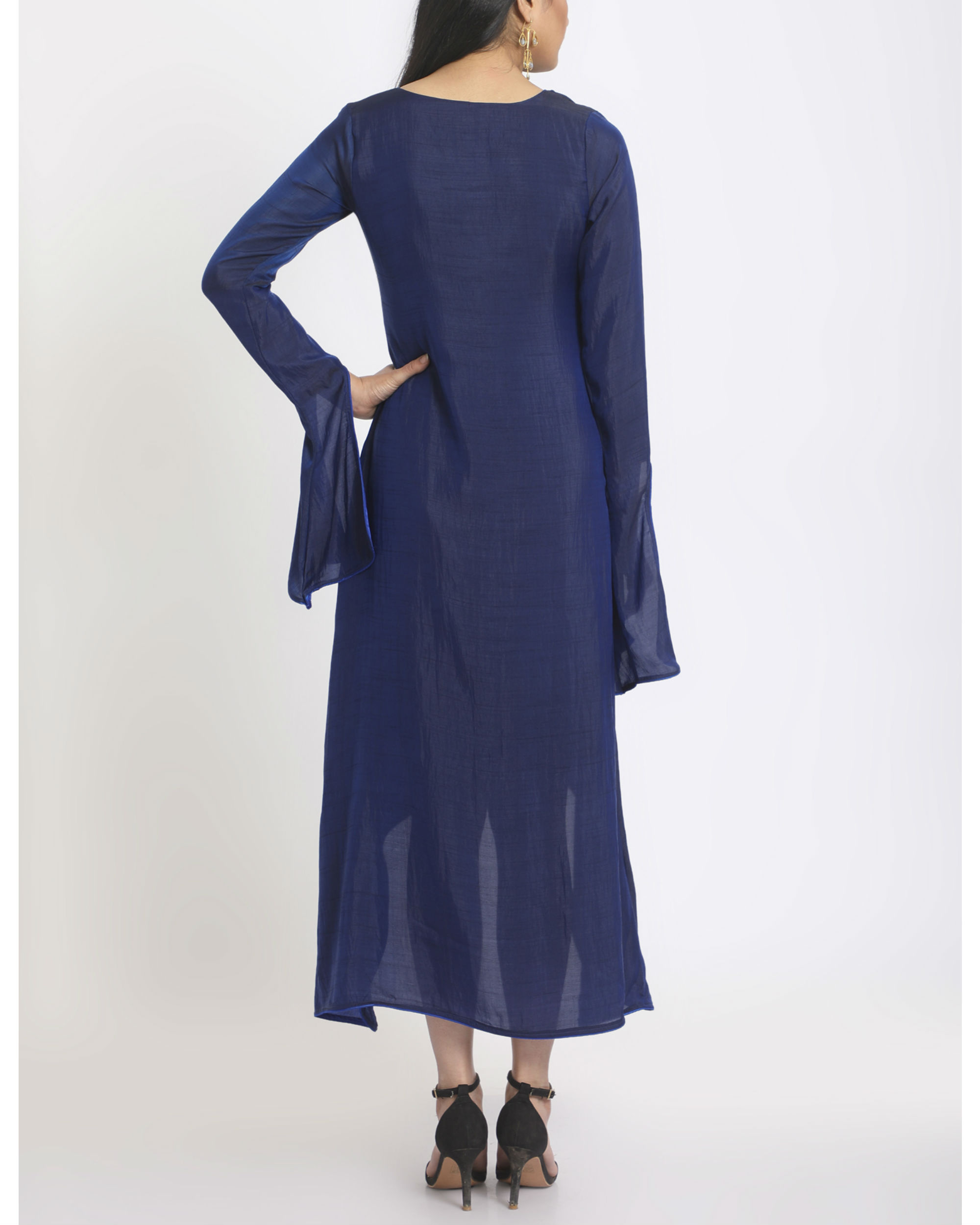 Navy royal blue assymetric silk dress by trueBrowns | The Secret Label