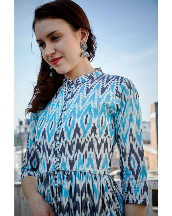 Blue and gray ikat cape by Desi Doree | The Secret Label