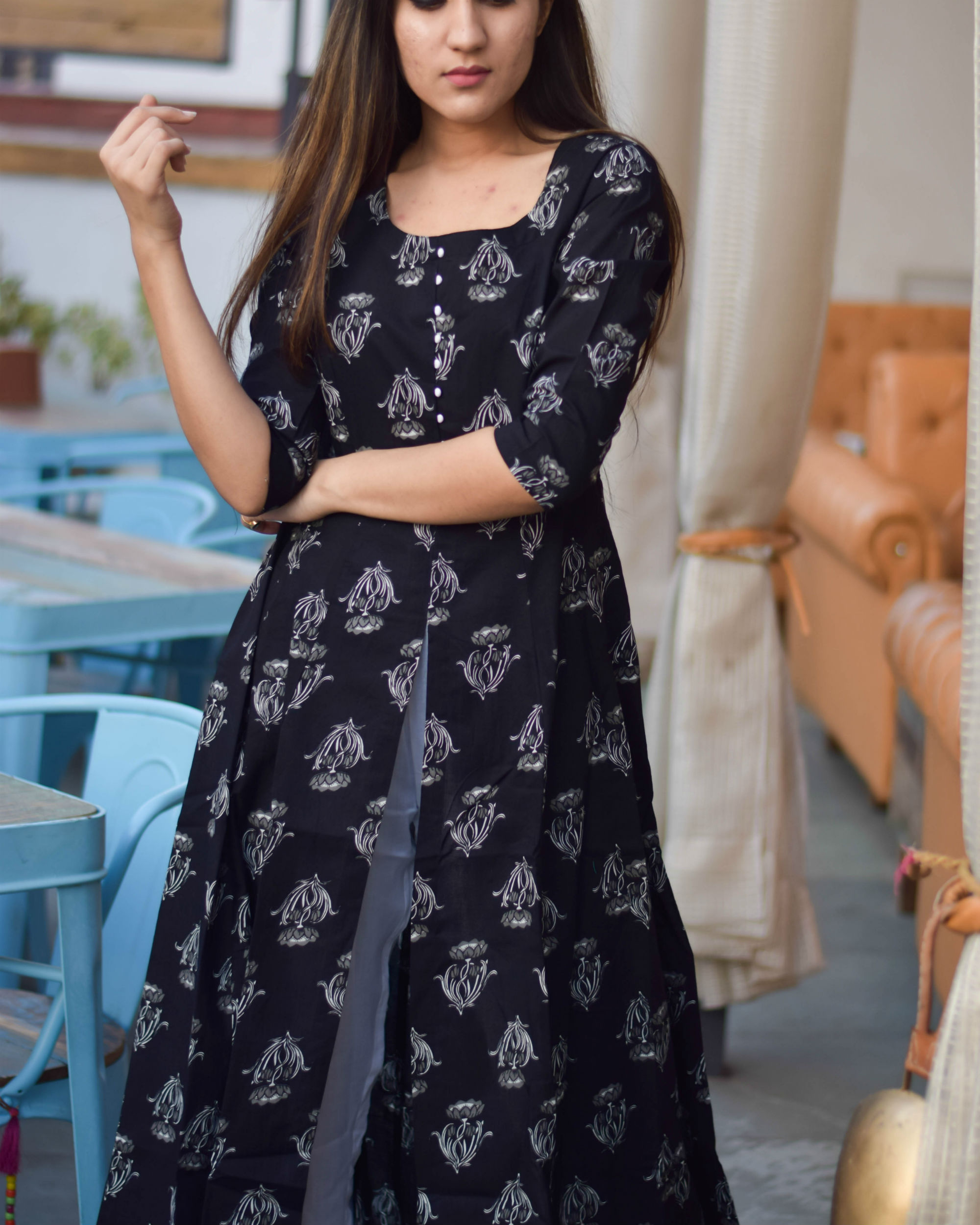 Black printed kurta with pants by Keva | The Secret Label