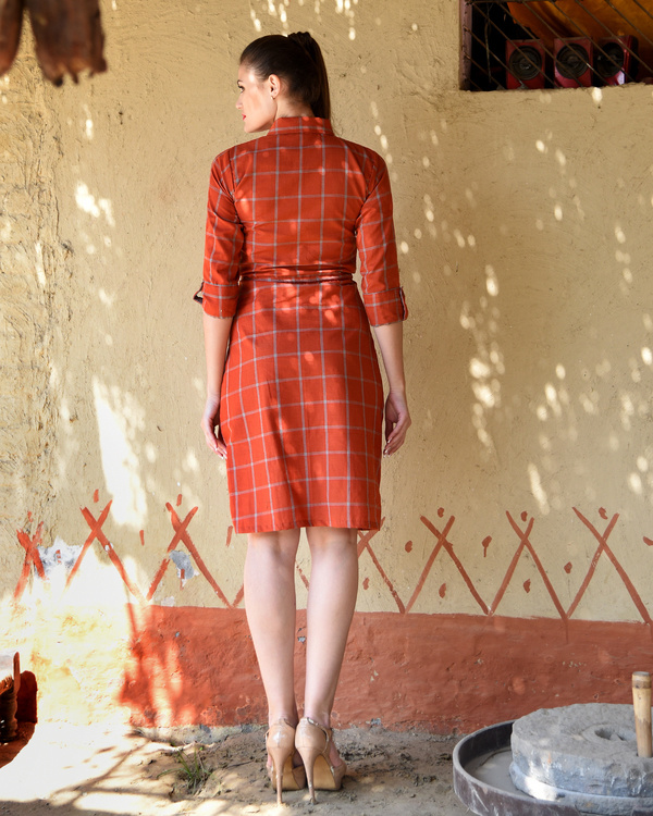 Rust checked shirt dress by Desi Doree | The Secret Label