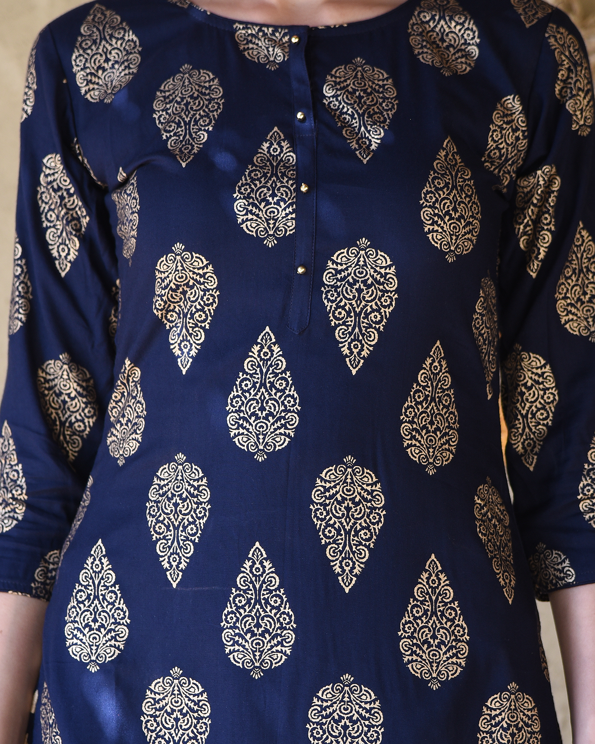 Navy blue block printed kurta with striped pants by Desi Doree | The ...