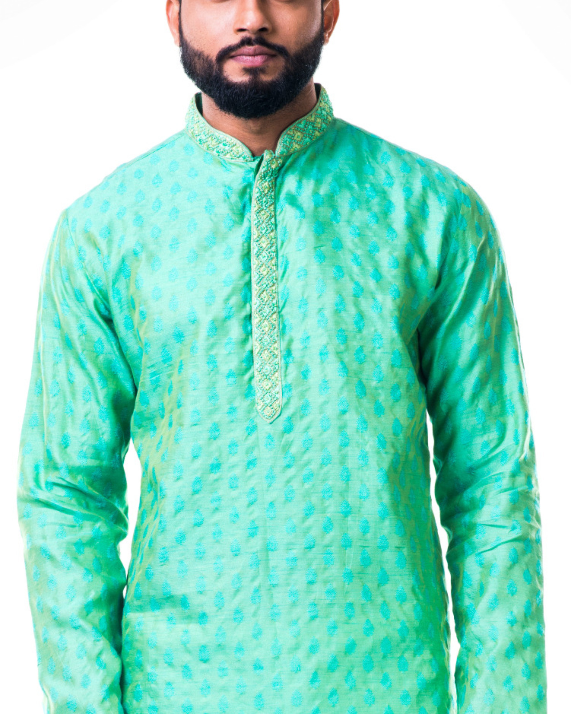 Pastel green thread embroidery kurta set by Anushree Agarwal & Anju
