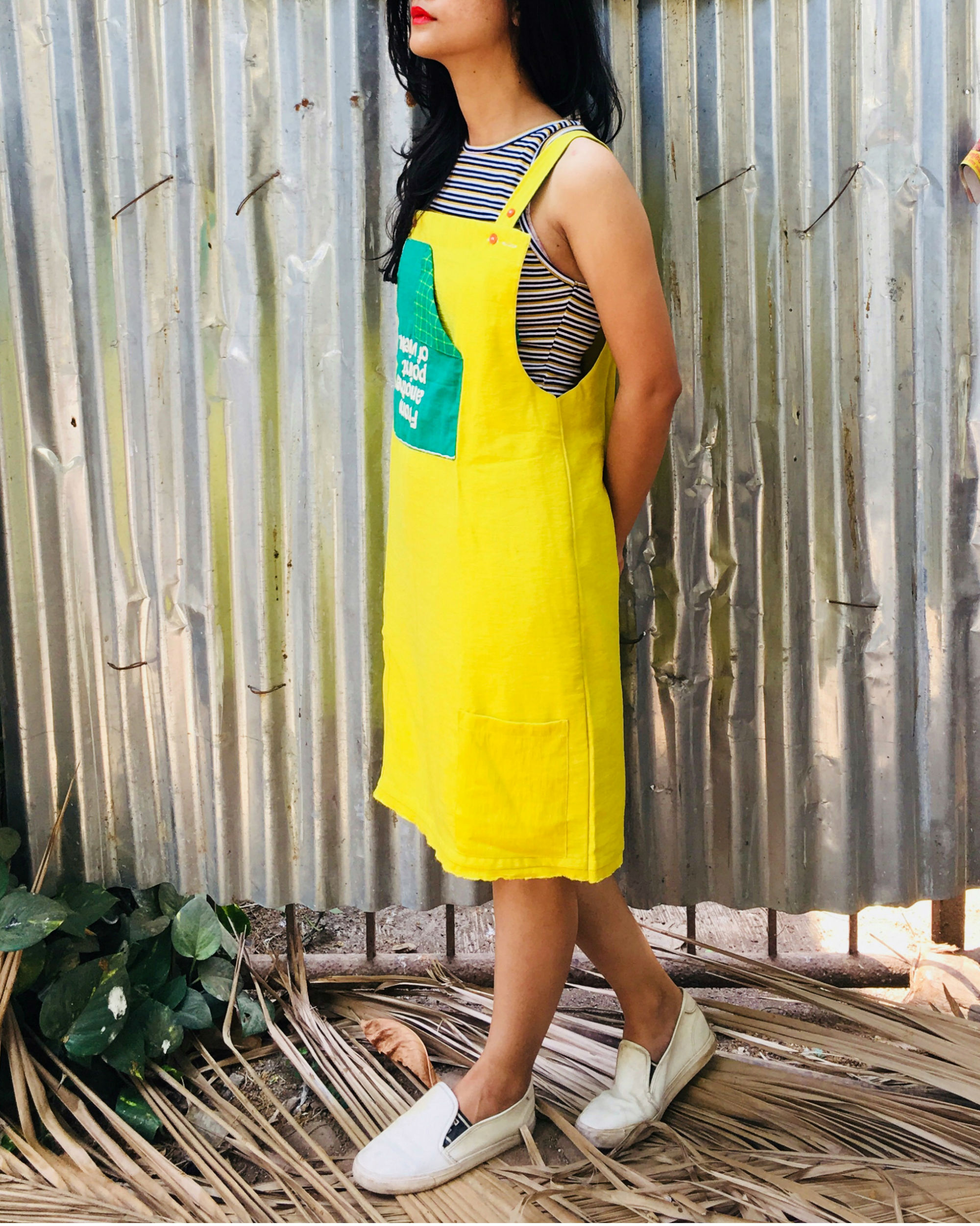 Yellow store dungaree dress