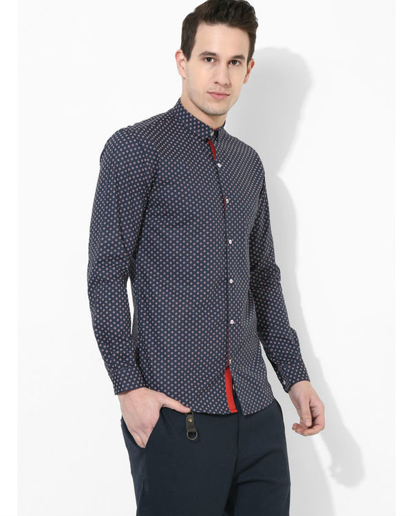 Printed Navy Blue & Orange Shirt by Green Hill | The Secret Label