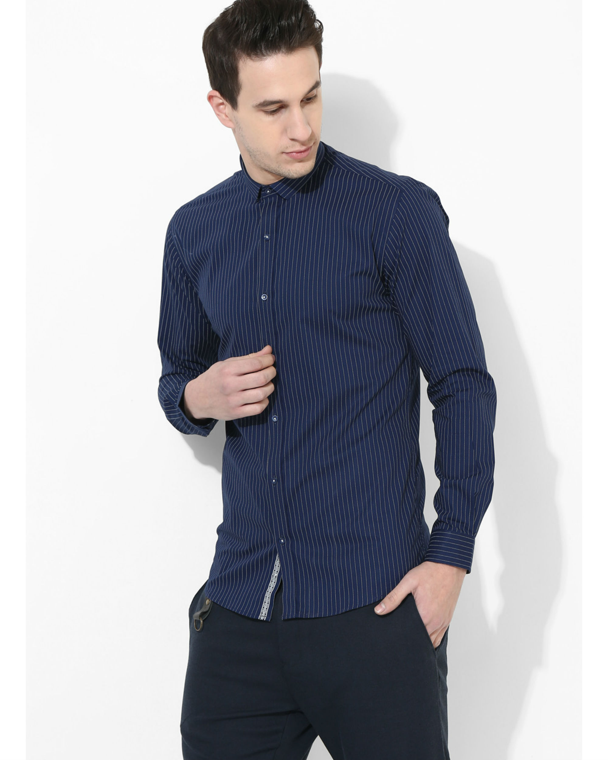 Navy blue striped shirt by Green Hill | The Secret Label