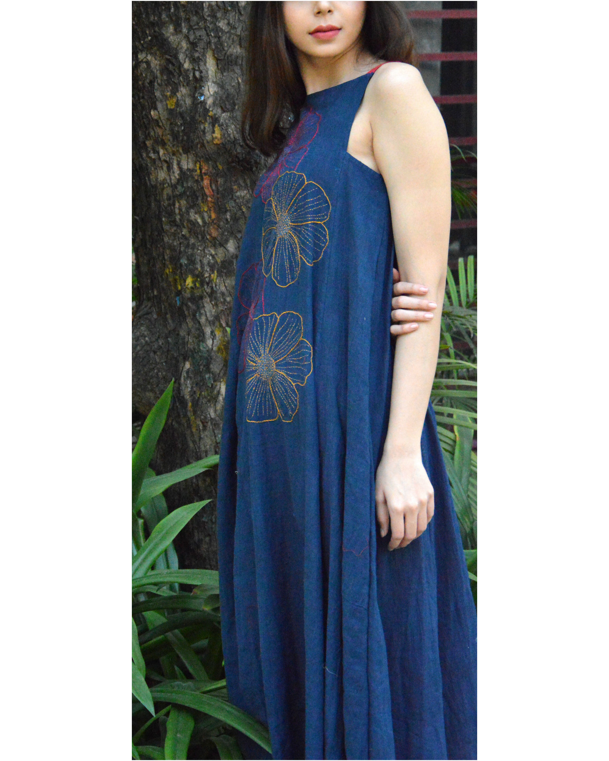 Embroidered Indigo Maxi Dress By Silai The Secret Label 