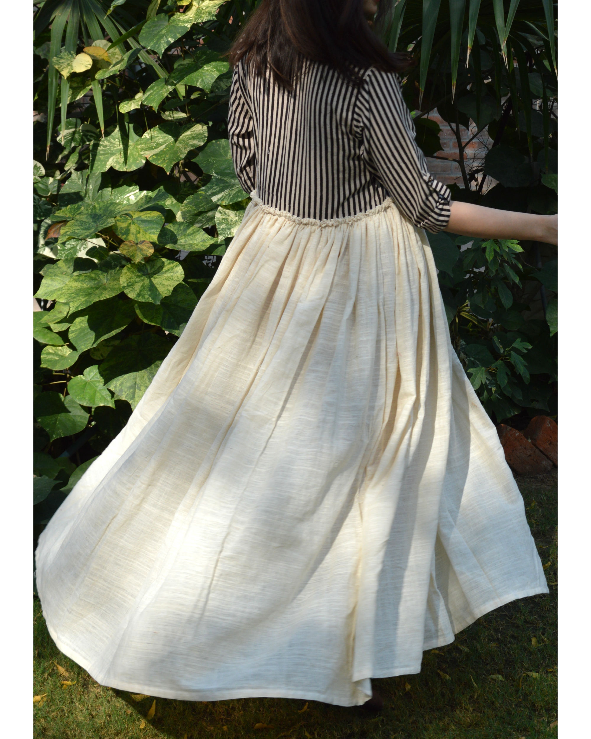 Striped Yoke Cotton Frock by Silai The Secret Label